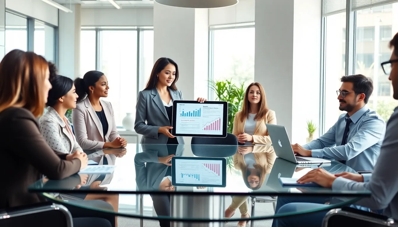 diverse team discussing debt management strategies in a modern office.